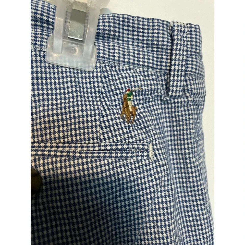 Polo Ralph Lauren Shorts Mens 33 Blue White Houndstooth Stretch 9